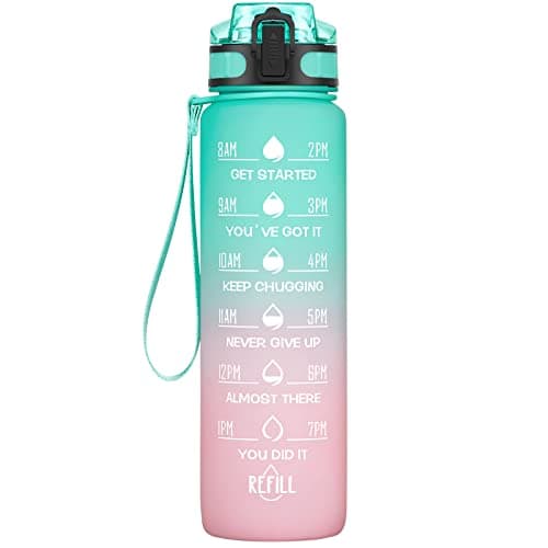 HydroPal Gourde Filtrante 1 Litre, Bouteille d'Eau sans BPA pour Adultes - Motivation & Marqueur de Temps pour Sport, Gy — Vert Pâle et Rose Pâle