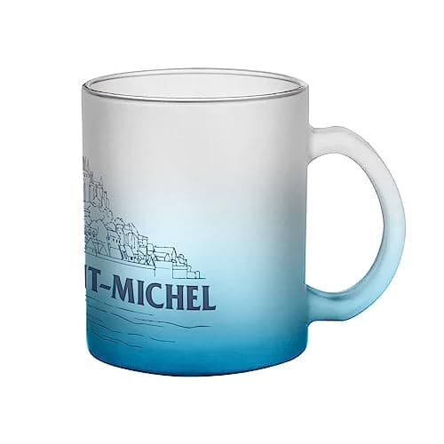 Mug en Verre Bleu Mont Saint Michel Minimaliste pour Touristes du Village Normandie