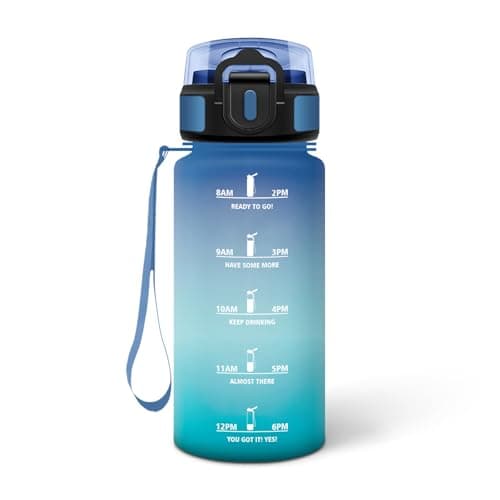 HoneyHolly Bouteille d'Eau Gourde Paille 500ml sans BPA & Étanches pour Gym & Plein Air avec Marqueur de Temps — Bleu & Green - 500 Ml