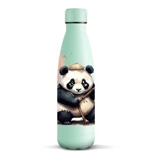HoneyHolly Gourde Isotherme Acier Inoxydable 18/8, 24h Froid & 12h Chaud, Bouteille Étanche pour Sport, Camping & École, — Panda - Bleu Vert