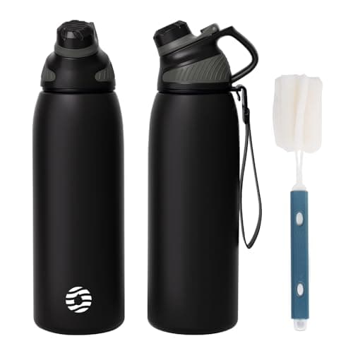 Bouteille Isotherme FJBottle Gourde 1L en Inox - Idéale pour Adultes au Sport, Gym et Voyage - Étanche sans BPA, Cover M — Noir et Gris