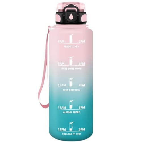 HoneyHolly Bouteille d'Eau Gourde Paille 500ml sans BPA & Étanches pour Gym & Plein Air avec Marqueur de Temps — Pink-cyan With Logo - 1500 Ml