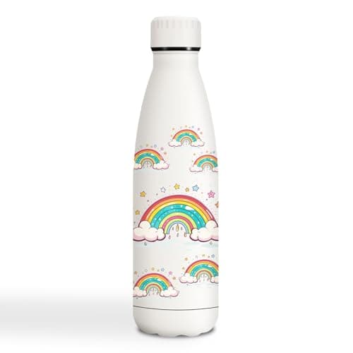 Gourde Inoxydable KollyKolla Isotherme 500ml Impression 3D Sans BPA Reutilisable Enfant Adulte Sport Bureau — 500ml Arc-en-ciel-blanc