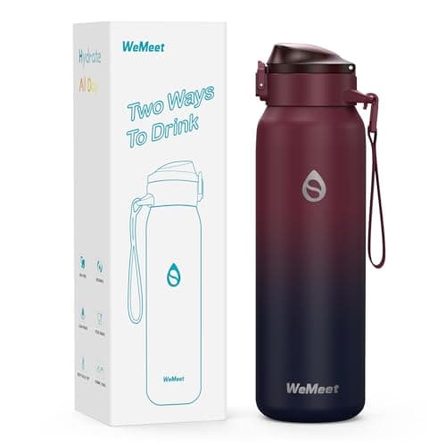 Gourde WEMEET Isotherme 1L pour Sport et Voyage, Étanche sans BPA, Gourde Inox 18/10 Amovible Paille — Rouge Noir