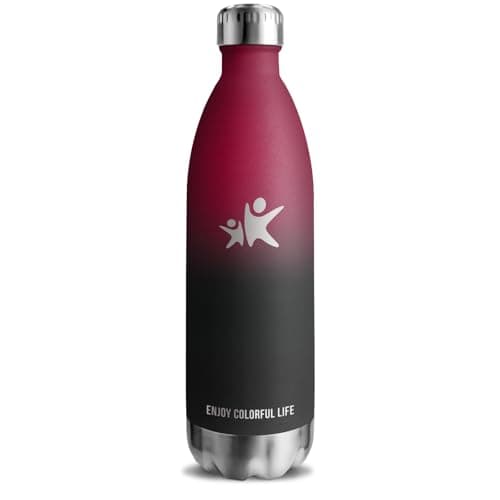Thermos Gourde Inox 500ml Sans BPA 24h Froid & 12h Chaud Reutilisable Anti Fuite Bouteille d'Eau pour École Bureau Voyag — Rouge-noir