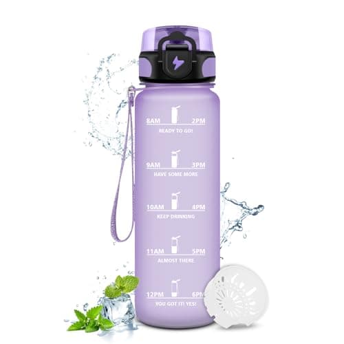 Gourde Enfant 500ml, Bouteille d'eau Étanche et Réutilisable pour Enfants, Gourde Sport avec Filtre et Marqueur de Temps — 32oz-1000ml | Mat Violet Clair
