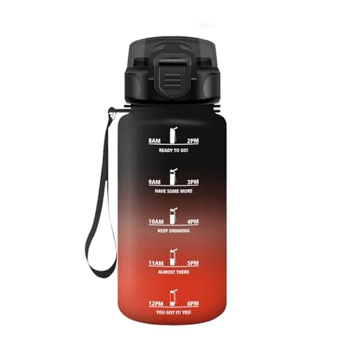 HoneyHolly Gourde Paille 500ml Sans BPA Étanche Bouteille de Motivation avec Marqueur de Temps pour Gym Ecole Sport Cycl — Noir-rouge