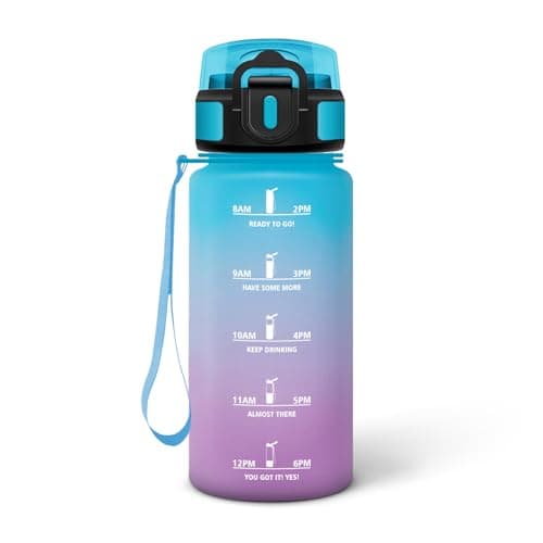 HoneyHolly Bouteille d'Eau Gourde Paille 500ml sans BPA & Étanches pour Gym & Plein Air avec Marqueur de Temps — Bleu & Violet - 500 Ml