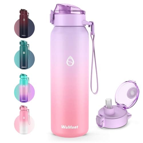 Gourde WEMEET Isotherme 1L pour Sport et Voyage, Étanche sans BPA, Gourde Inox 18/10 Amovible Paille — Violet Rose