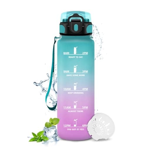 Gourde KollyKolla Enfant 500ml Étanche Réutilisable pour Maternelle École Sport Campings avec Marqueur de Temps Filtre S — 17oz-500ml | Vert + Rose Clair