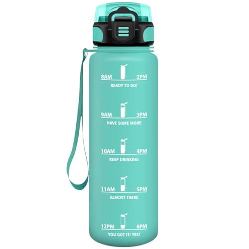 HoneyHolly Gourde Paille 500ml Sans BPA Étanche Bouteille de Motivation avec Marqueur de Temps pour Gym Ecole Sport Cycl — Vert-1l
