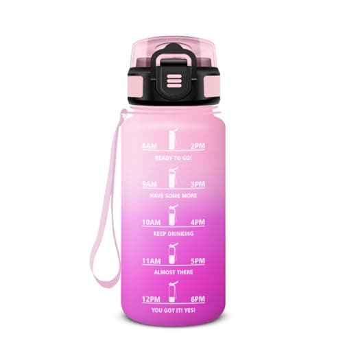 HoneyHolly Gourde 500ml Sans BPA & Étanche, Bouteille Motivante avec Marqueur de Temps pour Gym, École, Cyclisme et Plei — Pinkrose - 500ml