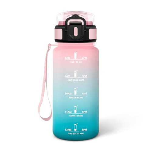 HoneyHolly Bouteille d'Eau Gourde Paille 500ml sans BPA & Étanches pour Gym & Plein Air avec Marqueur de Temps — Rose & Cyan -500 Ml