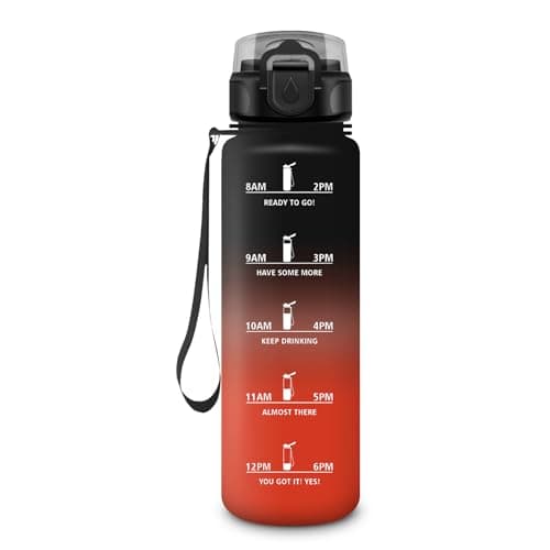 HoneyHolly Gourde 500ML Étanche & Réutilisable, Gourde Sport Motivation Marqueur Anti-fuite, Bouteille d'eau pour Gym & — Noir Rouge