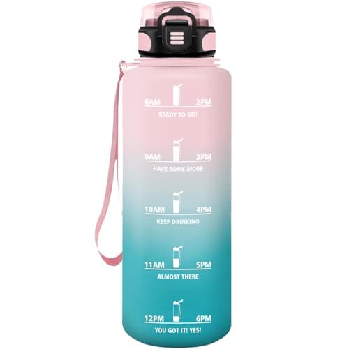 HoneyHolly Gourde Paille 500ml Sans BPA Étanche Bouteille de Motivation avec Marqueur de Temps pour Gym Ecole Sport Cycl — Rose & Cyan-1,5 L