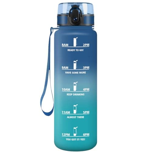 Gourde HoneyHolly Sport 500ml, Filtrante et Temps Marcateur, Idéale pour Sport, Fitness et Yoga, Sans BPA, 500ml — Bleu & Vert-0.5l