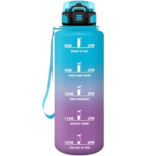 HoneyHolly Gourde Paille 500ml Sans BPA Étanche Bouteille de Motivation avec Marqueur de Temps pour Gym Ecole Sport Cycl — Bleu & Violet-1,5 L