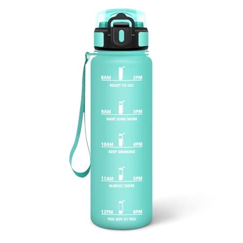 HoneyHolly Bouteille d'Eau Gourde Paille 500ml sans BPA & Étanches pour Gym & Plein Air avec Marqueur de Temps — Bleu & Vert - 1000 Ml