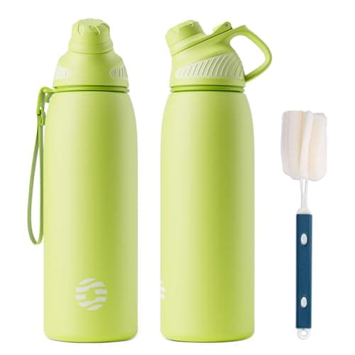 Bouteille Isotherme FJBottle Gourde 1L en Inox - Idéale pour Adultes au Sport, Gym et Voyage - Étanche sans BPA, Cover M — Vert Fluorescent