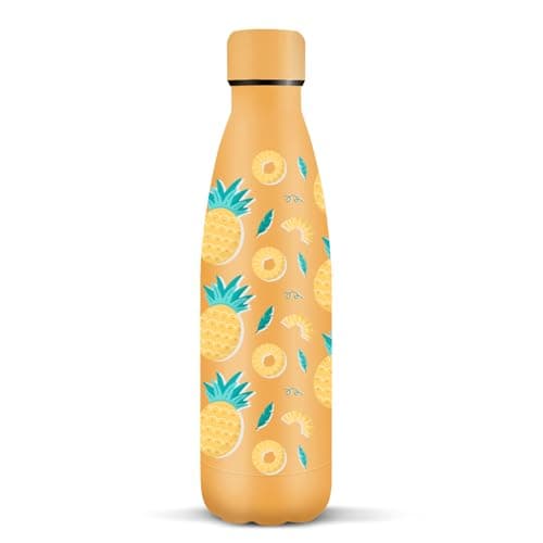 HoneyHolly Gourde Isotherme Acier Inoxydable 18/8, 24h Froid & 12h Chaud, Bouteille Étanche pour Sport, Camping & École, — Ananas - Orange