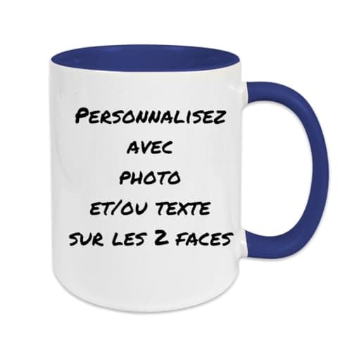 Fapadjo Mug Personnalisable Photo Texte, Tasse Café Prénom, Cadeau Anniversaire et Naissance, Souvenir Collegen — Bleu Cobalt