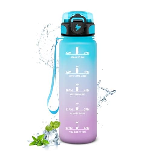 Gourde Enfant 500ml, Marqueur de Temps, Bouteille d'Eau pour Enfant et Sportifs, l'école et le Bureau  
Gourde Enfant 50 — 32oz-1000ml | Paille | Bleu + Lilas