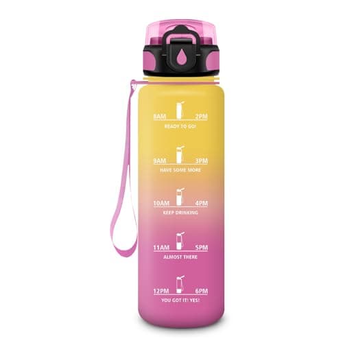 HoneyHolly Gourde 500ML Étanche & Réutilisable, Gourde Sport Motivation Marqueur Anti-fuite, Bouteille d'eau pour Gym & — Jaune Rose