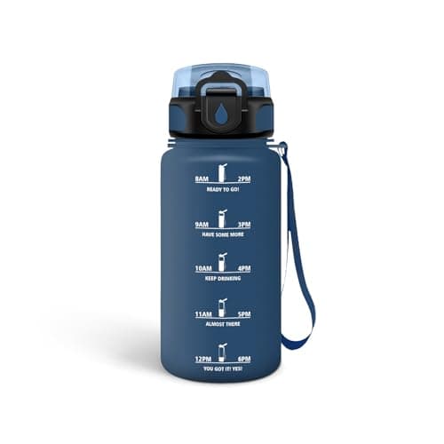 HoneyHolly Gourde 500ml sans BPA, Bouteille Étanche avec Marqueur de Temps, Bouteille Motivative pour Gym, École et Spor — Bleu Marine - 0,5 L