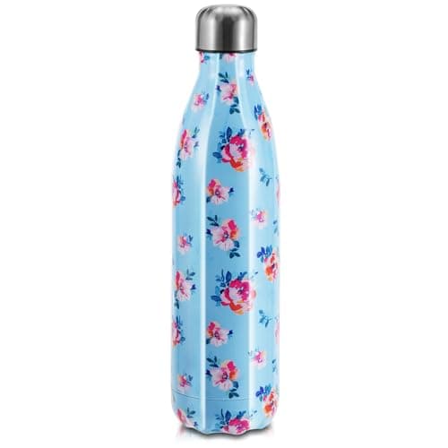 Gourde Inoxydable Isotherme Réutilisable 500ml Fleurs Rouge — Fleurs Bleu