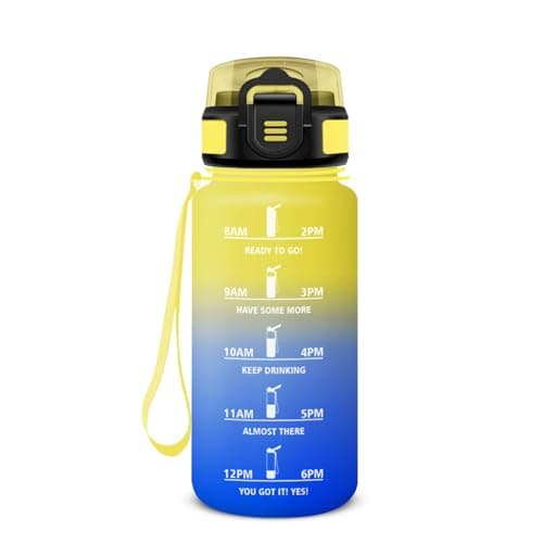 HoneyHolly Gourde 500ml Sans BPA & Étanche, Bouteille Motivante avec Marqueur de Temps pour Gym, École, Cyclisme et Plei — Gelbblau - 500ml