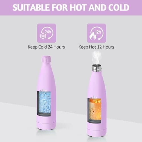 Motswedi Gourde Isotherme Violet Clair, Réutilisable 500ml, pour Enfant et Adulte, Randonnée & Sport 24h Froid 12h Chaud