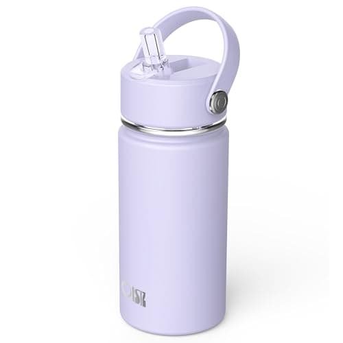 Gourde Isotherme Enfant avec Paille en Acier Inoxydable Sans BPA Garde le Froid 24 heures 420ml Gourde pour Enfants — Violet Clair