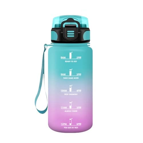 HoneyHolly Gourde Paille 500ml Sans BPA Étanche Bouteille de Motivation avec Marqueur de Temps pour Gym Ecole Sport Cycl — Vert-rose