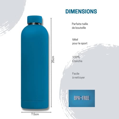 Bouteille d'eau isotherme woman and man 750ml, sans BPA, maintient le liquide chaud 12h et froid 24h | Idéale pour le sp