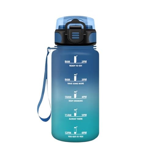 HoneyHolly Gourde Paille 500ml Sans BPA Étanche Bouteille de Motivation avec Marqueur de Temps pour Gym Ecole Sport Cycl — Bleu-vert