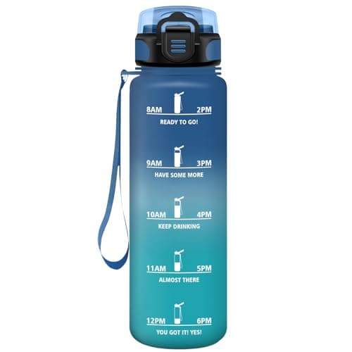 HoneyHolly Gourde Paille 500ml Sans BPA Étanche Bouteille de Motivation avec Marqueur de Temps pour Gym Ecole Sport Cycl — Bleu-vert-1l