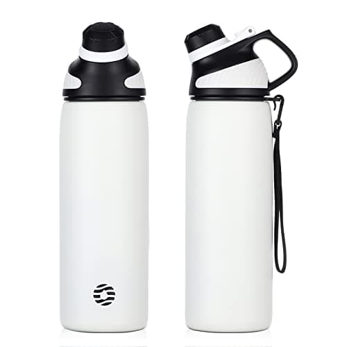 Bouteille Isotherme FJBottle Gourde 1L en Inox - Idéale pour Adultes au Sport, Gym et Voyage - Étanche sans BPA, Cover M — Blanc
