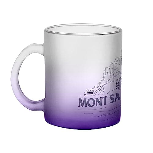 Mug en Verre Bleu Mont Saint Michel Minimaliste pour Touristes du Village Normandie — Violet