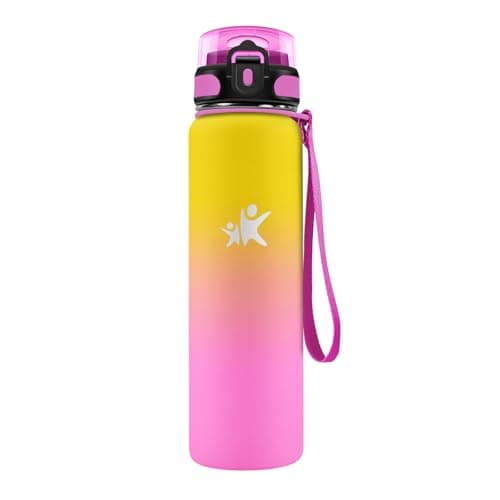 Gourde Isotherme KollyKolla 500ml pour Enfant | Étanche, Reutilisable sans BPA, pour l'école et le Bureau | Fitness — 1l丨jaune + Rose Barbie