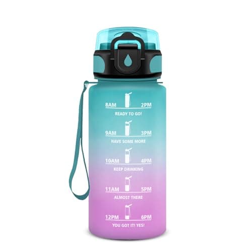Gourde Sport 500ml pour Enfant et Adulte | Étanche | Motivante | Idéale pour Randonnée, Sport et Yoga | Bouteille Reutil — 17oz-500ml | Paille | Vert + Rose Clair