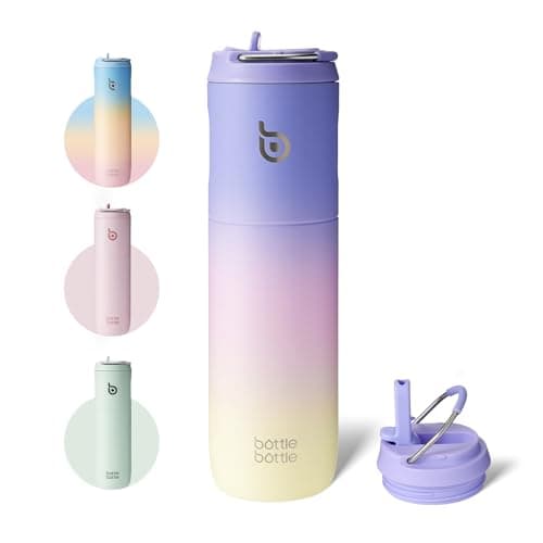 Bouteille d'eau isotherme en acier inoxydable pour sport et voyage - Rose clair, 710 ml,anti-fuite, sans BPA — Pueple Rose Jaune