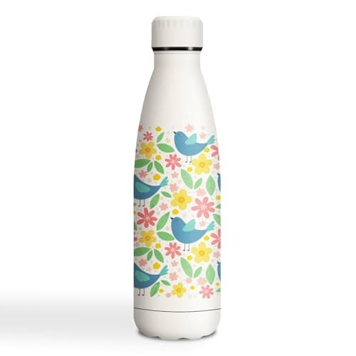 Gourde Inoxydable KollyKolla Isotherme 500ml Impression 3D Sans BPA Reutilisable Enfant Adulte Sport Bureau — 500ml Fleurs et Oiseaux