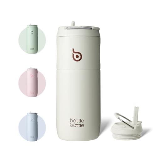 Bottlebottle Gourde en acier inoxydable avec paille 500 ml sans BPA couvercle anti-fuite Flourishing Flowers idéale pour — Gris