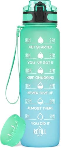 HydroPal Gourde Filtrante 1 Litre, Bouteille d'Eau sans BPA pour Adultes - Motivation & Marqueur de Temps pour Sport, Gy — Dégradé Vert Clair