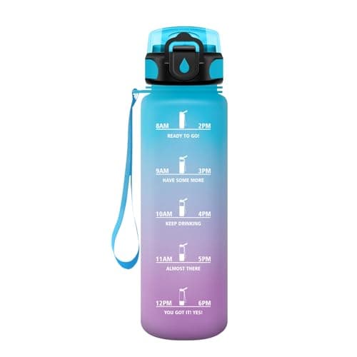 Gourde Sport 500ml pour Enfant et Adulte | Étanche | Motivante | Idéale pour Randonnée, Sport et Yoga | Bouteille Reutil — 32oz-1000ml | Paille | Bleu + Lilas