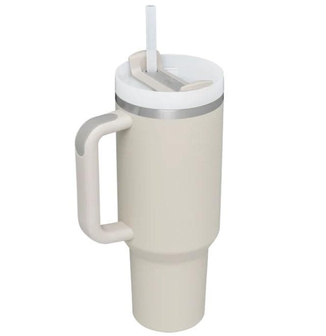 Tasse Inox Grande Capacité Rose Clair - Élevé en Paille pour Voiture - Tasse Extérieure American Style — Blanc Laiteux.
