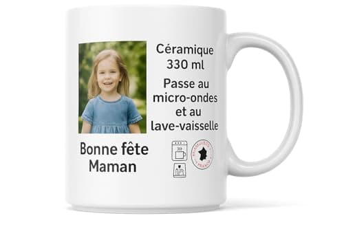 Fapadjo Mug Personnalisable Photo Texte, Tasse Café Prénom, Cadeau Anniversaire et Naissance, Souvenir Collegen