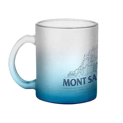 Mug en Verre Bleu Mont Saint Michel Minimaliste pour Touristes du Village Normandie