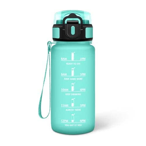 HoneyHolly Bouteille d'Eau Gourde Paille 500ml sans BPA & Étanches pour Gym & Plein Air avec Marqueur de Temps — Bleu & Vert - 500 Ml