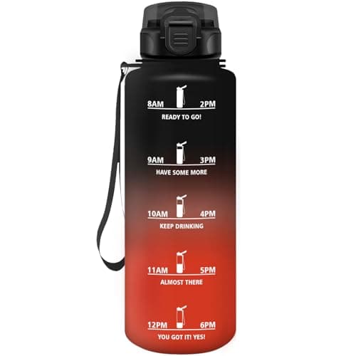 HoneyHolly Gourde Paille 500ml Sans BPA Étanche Bouteille de Motivation avec Marqueur de Temps pour Gym Ecole Sport Cycl — Noir & Rouge-1,5 L